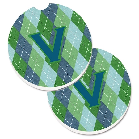 Carolines Treasures Initial V Monogram Blue Argoyle Set of 2 Cup Holder Car Coaster CJ1020-VCARC
